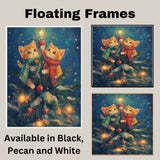 Christmas Kittens Canvas Wall Art – Orange Tabby Cats with Cocoa & Star in Snowy Tree – Holiday Décor Print with Ornaments and Cozy Scarves on Ready to Hang 1.5" Thick Canvas Wrap, Floating Framed Canvas, Flat Rolled Canvas