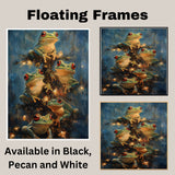 Christmas Frogs Canvas Wall Art – Retro Tree Climbing Frogs with Lights – Whimsical Holiday Décor Print with Red-Eyed Tree Frogs in Festive Setting on Ready to Hang 1.5" Thick Canvas Wrap, Floating Framed Canvas, Flat Rolled Canvas