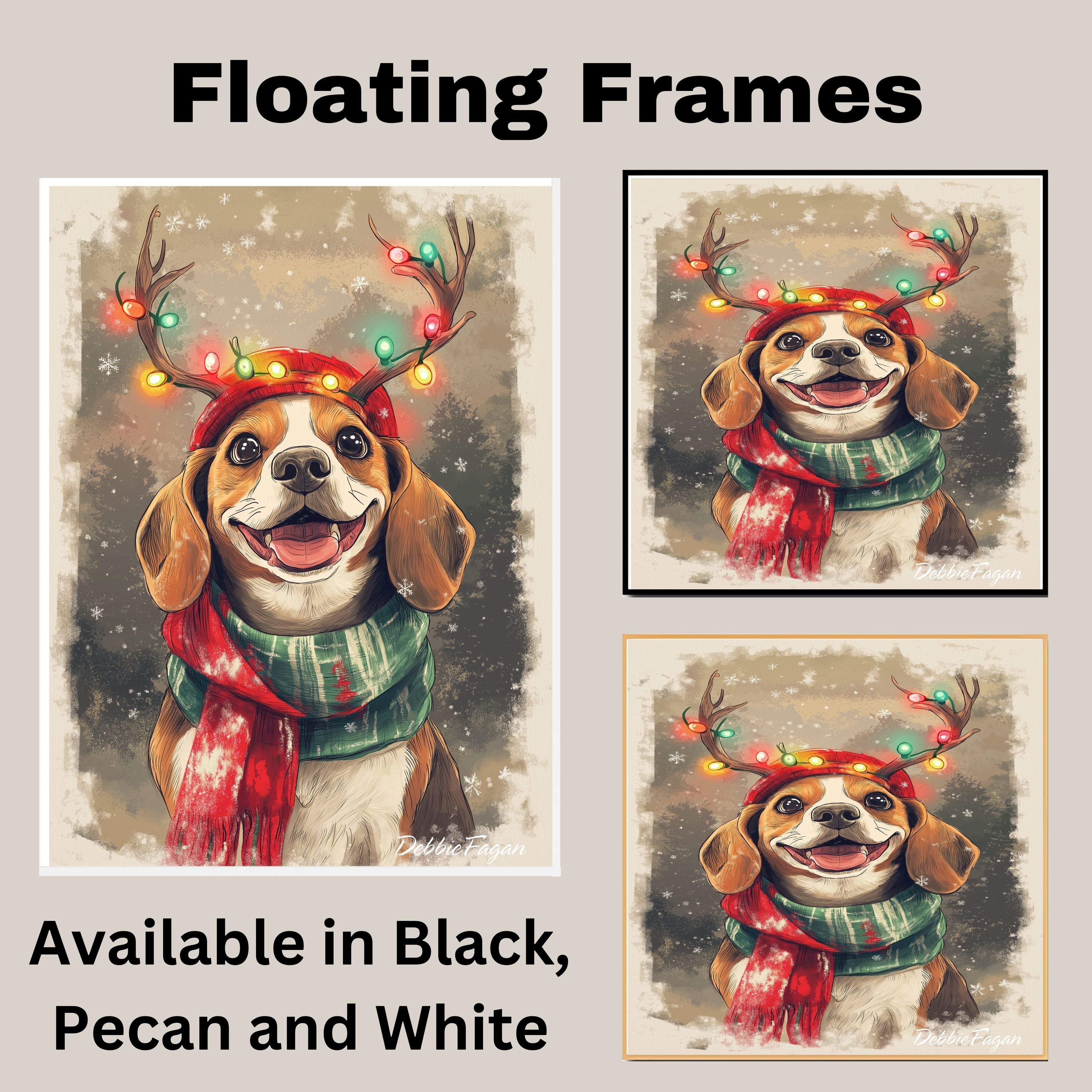 Beagle Winter Wonderland - 'Forest Festivities' - Beagle Dog with Christmas Lights & Scarf in Snowy Forest, Ready to Hang 1.5" Thick Canvas Wrap, Floating Framed Canvas, Flat Rolled Canvas