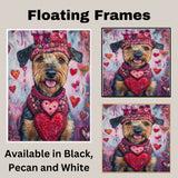 Love & Loyalty: Airedale Dog in a Heart-Themed Pink Top and Hat - Adorable Valentine's Painting on Ready to Hang 1.5" Thick Canvas Wrap, Floating Framed Canvas, Flat Rolled Canvas