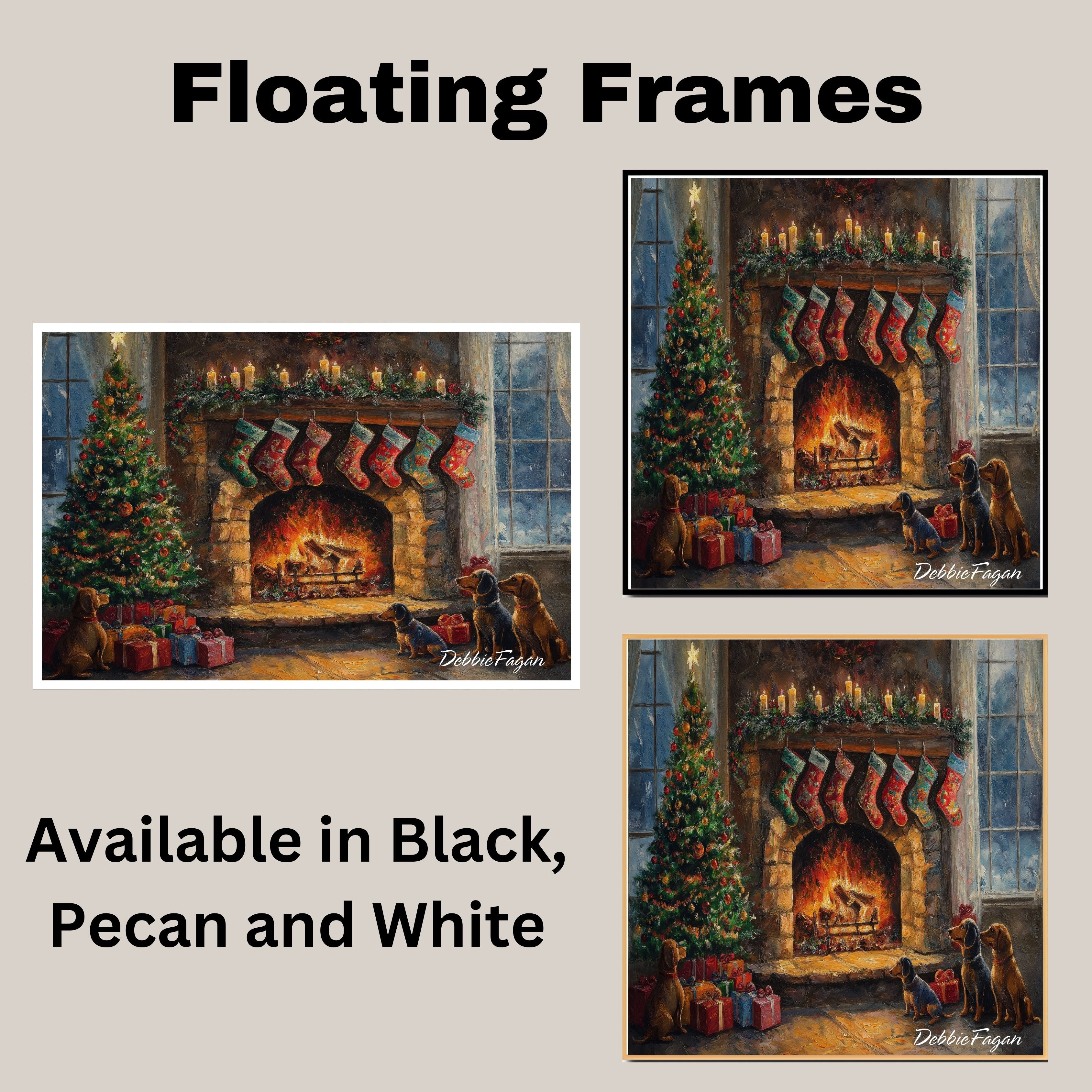 Dachshund Christmas Canvas - "Doxie Fireside Dreams" - Wiener Dogs by a Crackling Fireplace During a Winter Storm on Ready to Hang 1.5" Thick Canvas Wrap, Floating Framed Canvas, Flat Rolled Canvas