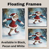 Festive Cougar Ice Skating in Red Santa Dress Whimsical Christmas Wall Art Featuring Wild Cat in Snowy Forest – Holiday Decor for Animal and Winter Art Fans on Ready to Hang 1.5" Thick Canvas Wrap, Floating Framed Canvas, Flat Rolled Canvas