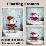 Whimsical Christmas Dog Ice Skating in Red Hat and Sweater Canvas or Art Print for Winter Holiday Wall Decor on Ready to Hang 1.5" Thick Canvas Wrap, Floating Framed Canvas, Flat Rolled Canvas