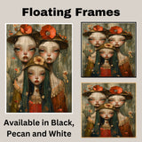 Dreamy Trio of Girls with Floral Hats Hand Painted Art Emotional and Delicate Perfect for Home Wall Decor Living Room Bedroom Office or Unique Gift Idea on Ready to Hang 1.5" Thick Canvas Wrap, Floating Framed Canvas, Flat Rolled Canvas