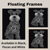 Modern Miniature Schnauzer Dog Made of Dots and Circles Hand Drawn Art Bold Black and White Design Perfect for Home Wall Decor Living Room Bedroom or Gift on Ready to Hang 1.5" Thick Canvas Wrap, Floating Framed Canvas, Flat Rolled Canvas