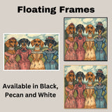 Victorian Dachshund Art Print with Four Sausage Dogs in Elegant Dresses A Whimsical Hand Drawn Dog Illustration Perfect for Unique Home or Gift Decor on Ready to Hang 1.5" Thick Canvas Wrap, Floating Framed Canvas, Flat Rolled Canvas