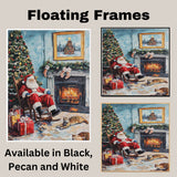 Peaceful Christmas Night – Santa Claus and Pup by the Fire on Ready to Hang 1.5" Thick Canvas Wrap, Floating Framed Canvas, Flat Rolled Canvas
