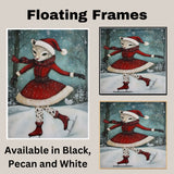 Graceful Christmas Cougar Ice Skating in Red Dress Whimsical Holiday Big Cat Art in Snowy Forest for Winter Decor and Festive Animal-Themed Home Styling on Ready to Hang 1.5" Thick Canvas Wrap, Floating Framed Canvas, Flat Rolled Canvas