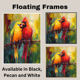 Colorful Birds on a Branch Painting – Vibrant Red and Yellow Cardinals in a Lush Nature-Inspired Abstract Artwork on Ready to Hang 1.5" Thick Canvas Wrap, Floating Framed Canvas, Flat Rolled Canvas