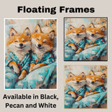 Charming Painting of Two Smiling Foxes or Wolves in Colorful Pajamas with Joyful Expressions Perfect for Nursery Kids Room or Animal Lover Gift on Ready to Hang 1.5" Thick Canvas Wrap, Floating Framed Canvas, Flat Rolled Canvas
