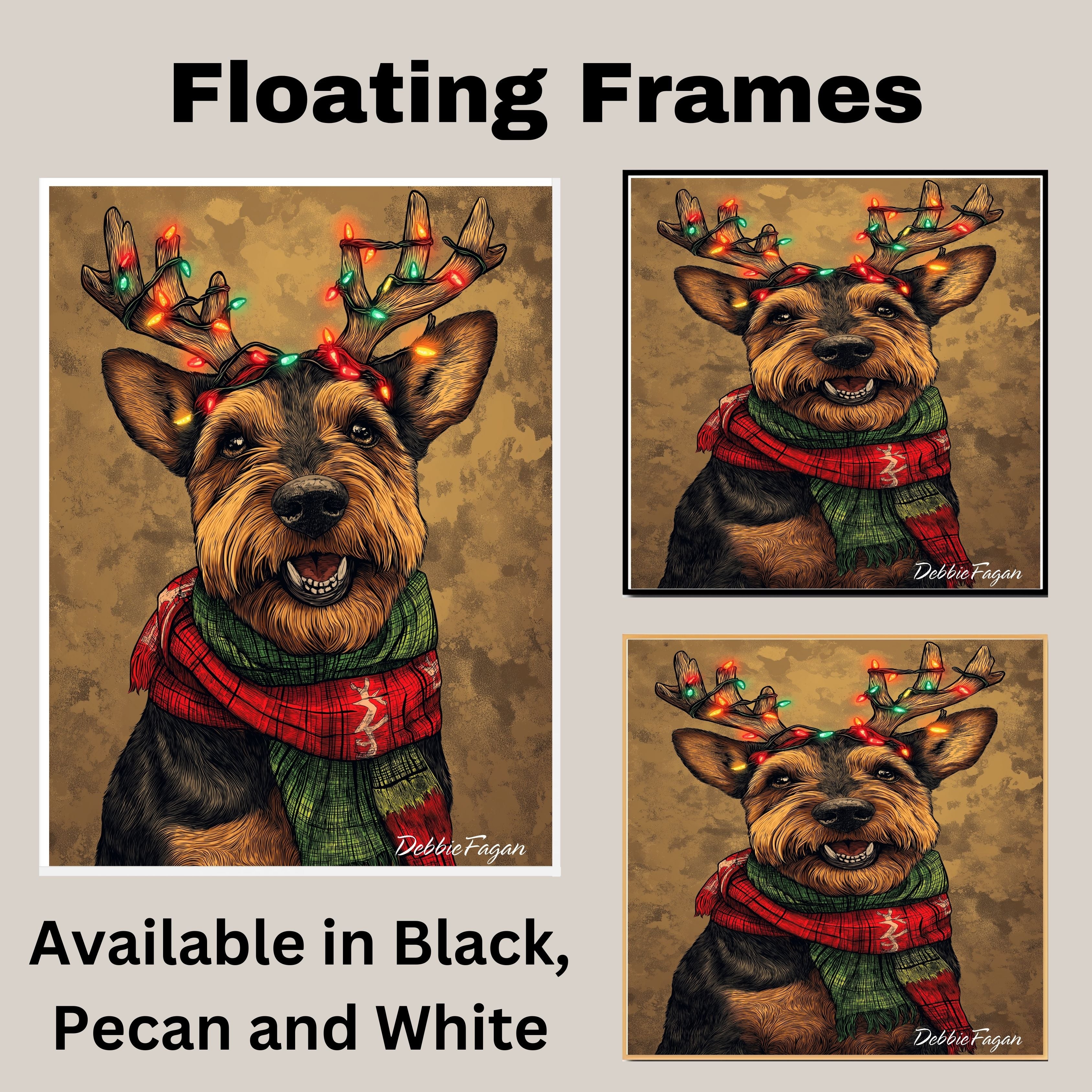 Airedale Holiday Cheer - 'Festive Fuzz' - Airedale Dog with Lit Antler Headband & Cozy Scarf on Rustic Background, Ready to Hang 1.5" Thick Canvas Wrap, Floating Framed Canvas, Flat Rolled Canvas