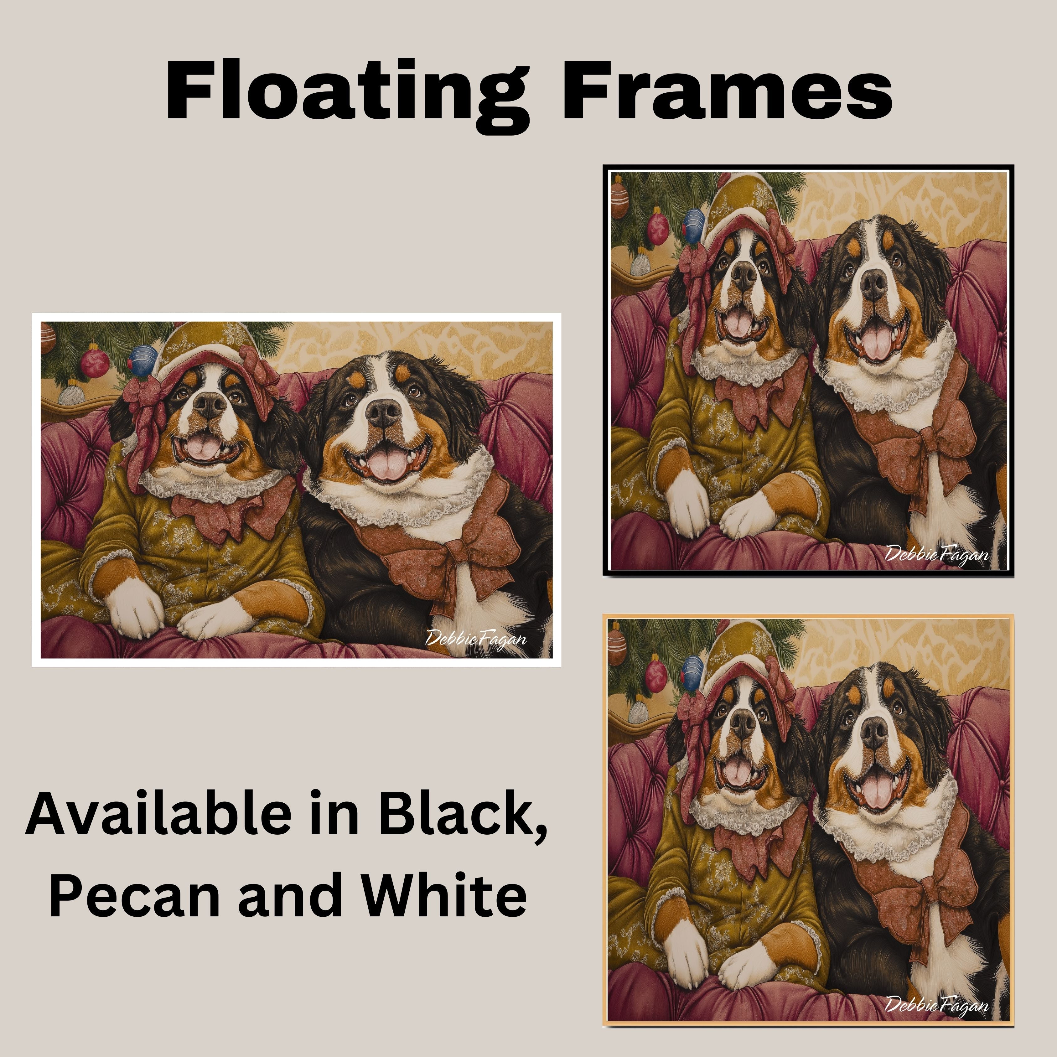 Christmas Canvas  - Bernese Elegance - Sophisticated Bernese Mountain Dogs Lounging on a Vintage Red Ornate Sofa on Ready to Hang 1.5" Thick Canvas Wrap, Floating Framed Canvas, Flat Rolled Canvas