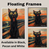 Dramatic Black Cat Screaming on Canvas – Bold Sunset Scene in Expressionist-Inspired Brushstrokes on Ready to Hang 1.5" Thick Canvas Wrap, Floating Framed Canvas, Flat Rolled Canvas