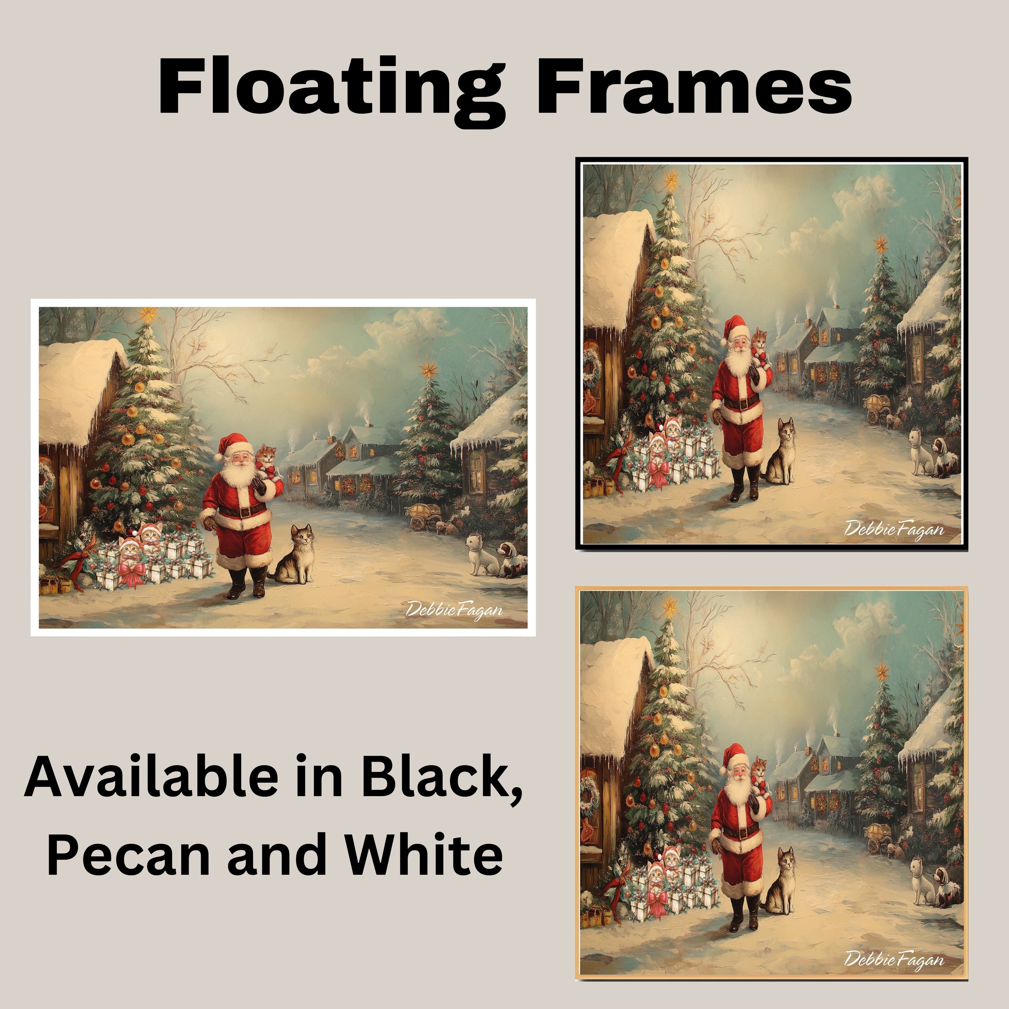 ÒPaws and Claws Christmas VillageÓ - Santa Surrounded by Furry Friends in a Festive Pet-Friendly Wonderland on Ready to Hang 1.5" Thick Canvas Wrap, Floating Framed Canvas, Flat Rolled Canvas