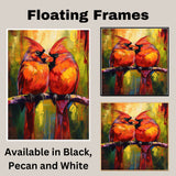 Contemporary Red Cardinal Pair – Artistic Nature-Inspired Painting with Abstract Background and Dripping Color Details on Ready to Hang 1.5" Thick Canvas Wrap, Floating Framed Canvas, Flat Rolled Canvas