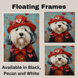 Regal Elegance: Old English Sheepdog in a Distinguished Outfit with Hat on Ready to Hang 1.5" Thick Canvas Wrap, Floating Framed Canvas, Flat Rolled Canvas
