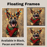 Rustic Cheer' - Belgian Malinois Dog with Christmas Lights & Cozy Scarf on Rustic Background, Ready to Hang 1.5" Thick Canvas Wrap, Floating Framed Canvas, Flat Rolled Canvas