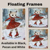 Whimsical Christmas Wall Art of Ice-Skating Cougar in Red Dress Gliding Through a Snowy Woodland Scene – Holiday Decor for Winter Charm and Animal Lovers on Ready to Hang 1.5" Thick Canvas Wrap, Floating Framed Canvas, Flat Rolled Canvas