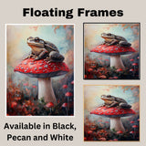 Toad Wall Art Featuring a Woodland Toad Resting on a Red Mushroom Fantasy Autumn Scene with Whimsical Forest Vibes Perfect for Nature and Cottagecore Décor on Ready to Hang 1.5" Thick Canvas Wrap, Floating Framed Canvas, Flat Rolled Canvas