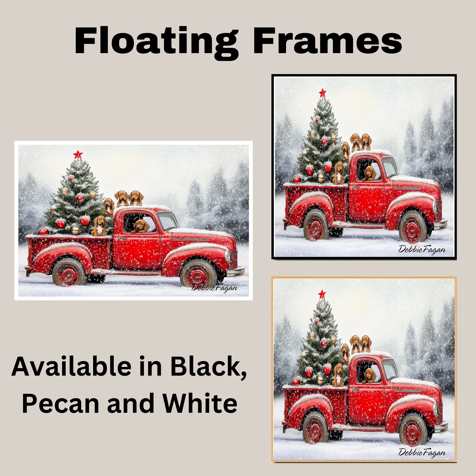 Vizsla Christmas Canvas - "Holiday Journey with Vizslas" - Puppies in a Festive Red Truck Canvas on Ready to Hang 1.5" Thick Canvas Wrap, Floating Framed Canvas, Flat Rolled Canvas