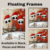 Cute Skeleton Trio Sleigh Ride Christmas Art Print – Whimsical Gothic Holiday Decor with Santa Hats & Gifts, Alternative Winter Wall Art for Spooky Season Lovers on Ready to Hang 1.5" Thick Canvas Wrap, Floating Framed Canvas, Flat Rolled Canvas
