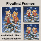 Christmas Kittens Canvas Wall Art – Orange Tabby Cats with Cocoa in Snowy Tree – Holiday Décor Print with Red Scarves & Ornaments on Ready to Hang 1.5" Thick Canvas Wrap, Floating Framed Canvas, Flat Rolled Canvas