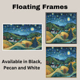 Starry Christmas Night Over Peaceful Village and Hills – Folk Art Holiday Landscape Painting on Ready to Hang 1.5" Thick Canvas Wrap, Floating Framed Canvas, Flat Rolled Canvas