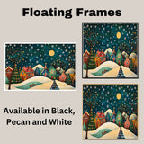 Christmas Village with Colorful Houses, Decorated Trees, and Reindeer Beneath a Starry Snowy Winter Night Sky on Ready to Hang 1.5" Thick Canvas Wrap, Floating Framed Canvas, Flat Rolled Canvas