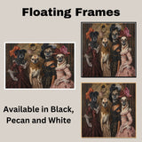 Victorian Dog Art Print of Four Elegant Pug Ladies in Gowns Perfect Gift for Dog Lovers Unique Pet Decor for Home Office or Whimsical Wall Display on Ready to Hang 1.5" Thick Canvas Wrap, Floating Framed Canvas, Flat Rolled Canvas