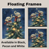 Two Baby Elephants in Scarves Gazing at Christmas Star on Tree Top in Winter Night Scene Holiday Art Print for Nursery or Seasonal Home Wall Display on Ready to Hang 1.5" Thick Canvas Wrap, Floating Framed Canvas, Flat Rolled Canvas