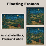 Christmas Eve with Glowing Lights Across Rolling Hills, Cozy Cabins, and a Majestic Tree Under a Starry Moonlit Sky on Ready to Hang 1.5" Thick Canvas Wrap, Floating Framed Canvas, Flat Rolled Canvas