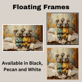 Sweet Painting of Two Koalas in Floral Pajamas Sitting on a Bed Surrounded by Pillows and Yellow Blooms with Soft Expressions and a Cozy Atmosphere on Ready to Hang 1.5" Thick Canvas Wrap, Floating Framed Canvas, Flat Rolled Canvas