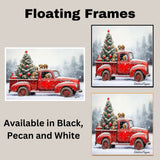 Dog Christmas Canvas - "Puppy Parade" - Vizsla Puppies in a Vintage Red Truck with Christmas Tree on Ready to Hang 1.5" Thick Canvas Wrap, Floating Framed Canvas, Flat Rolled Canvas