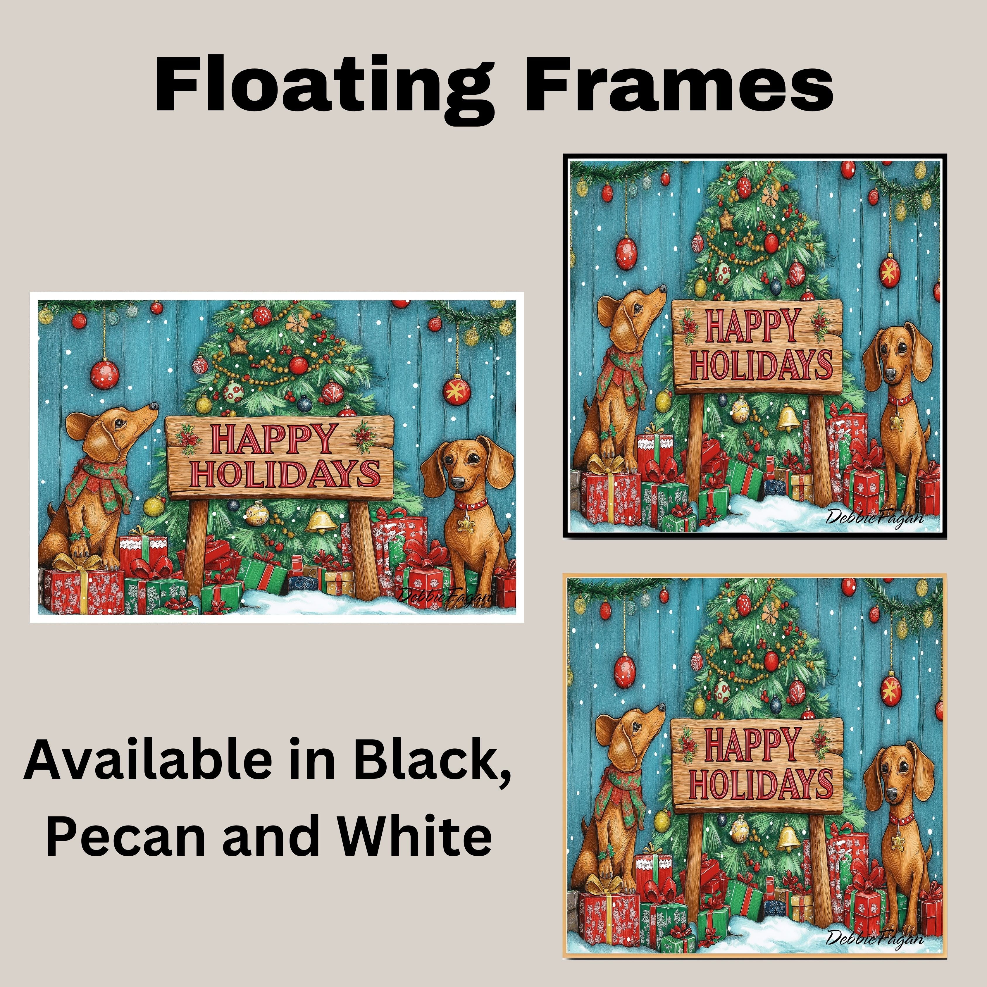 "Puppy Wonderland" - Adorable Puppies Playing in Winter Snow with Festive Christmas Trees and Presents on Ready to Hang 1.5" Thick Canvas Wrap, Floating Framed Canvas, Flat Rolled Canvas