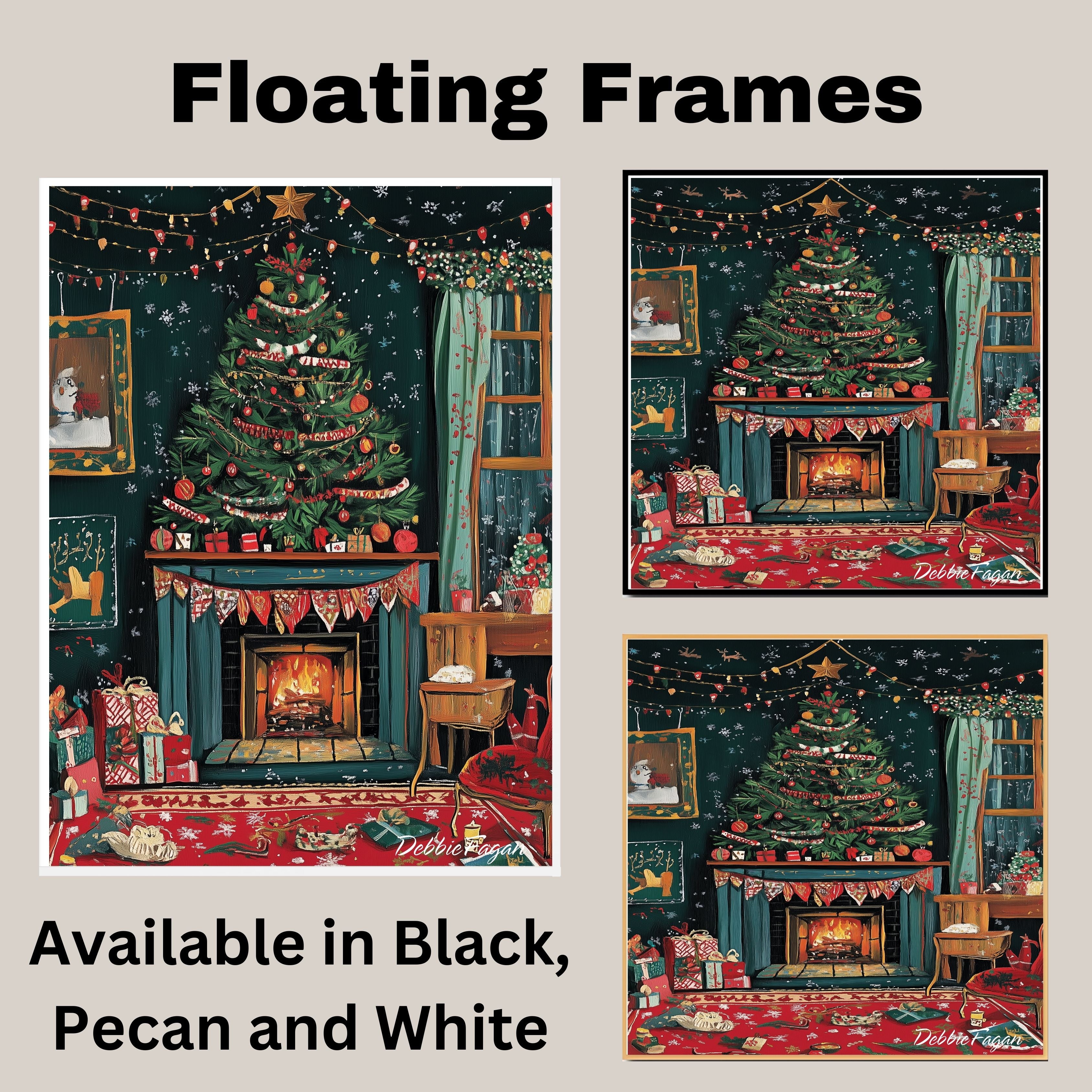 Whimsical Christmas Tree Folk Art – Colorful Holiday Wall Print with Ornaments and Snowflakes on Ready to Hang 1.5" Thick Canvas Wrap, Floating Framed Canvas, Flat Rolled Canvas
