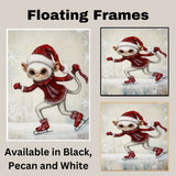 Whimsical Christmas Monkey Ice Skating in Santa Hat and Red Winter Outfit – Adorable Holiday Animal Art for Nursery Decor, Gifts, or Seasonal Home Accents on Ready to Hang 1.5" Thick Canvas Wrap, Floating Framed Canvas, Flat Rolled Canvas