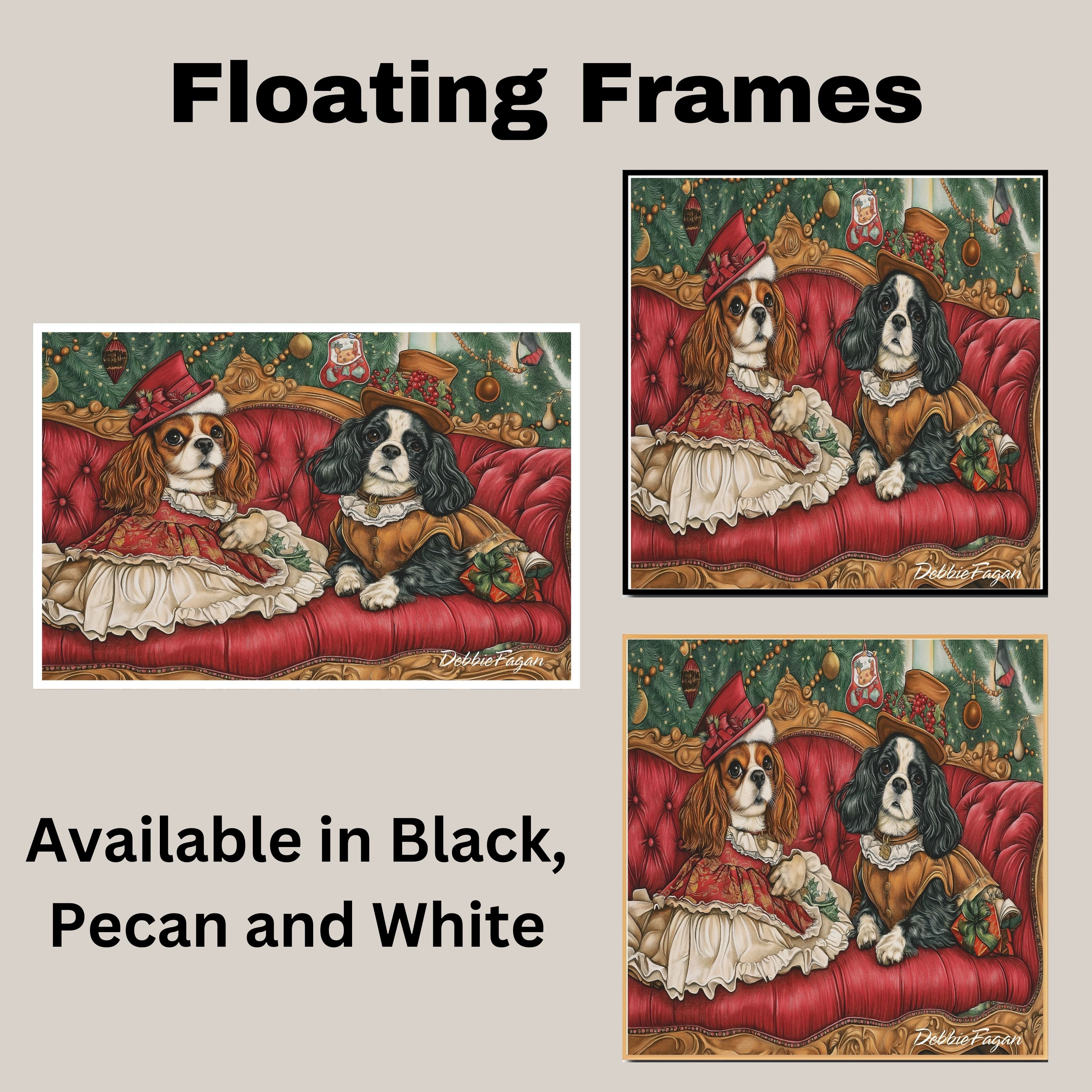 ÒRoyal CompanionsÓ - Cavalier King Charles Spaniels Dressed in Elegant Victorian Attire on Cozy Couch on Ready to Hang 1.5" Thick Canvas Wrap, Floating Framed Canvas, Flat Rolled Canvas