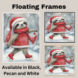 Christmas Sloth Ice Skating Art Print – Whimsical Red Sweater & Ornament Illustration, Holiday Winter Nursery Wall Decor, Cozy Woodland Animal Canvas on Ready to Hang 1.5" Thick Canvas Wrap, Floating Framed Canvas, Flat Rolled Canvas