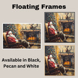Santa Claus by the Fireplace with Stockings – Cozy Christmas Wall Art Print on Ready to Hang 1.5" Thick Canvas Wrap, Floating Framed Canvas, Flat Rolled Canvas