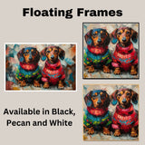 Dachshund Christmas Canvas - "Wiener Doxie Duo Charm" - Cozy Sweater Pair on Abstract Oil-Style Background on Ready to Hang 1.5" Thick Canvas Wrap, Floating Framed Canvas, Flat Rolled Canvas