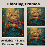 Christmas Kitten in Rainbow Sweater Adorable Holiday Cat Painting Festive Winter Scene Perfect for Cozy Home Office Seasonal Decoration or Christmas Gift on Ready to Hang 1.5" Thick Canvas Wrap, Floating Framed Canvas, Flat Rolled Canvas