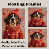 Cozy Heart: Bernese Mountain Dog in a Red Winter Jacket and Hat - Whimsical Seasonal Artwork on Ready to Hang 1.5" Thick Canvas Wrap, Floating Framed Canvas, Flat Rolled Canvas