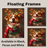 Christmas Glow - 'Rustic Wonder' - Australian Shepherd with Twinkling Antlers & Festive Scarf Rustic, Ready to Hang 1.5" Thick Canvas Wrap, Floating Framed Canvas, Flat Rolled Canvas