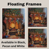 Christmas Kittens by Fireplace with Stockings and Gifts Festive Holiday Scene Cozy Winter Decoration Perfect for Home Living Room Bedroom or Seasonal Gift on Ready to Hang 1.5" Thick Canvas Wrap, Floating Framed Canvas, Flat Rolled Canvas