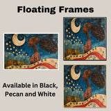 Powerful Woman Under Crescent Moon and Stars with Patriotic Motif, Folk Art Style 4th of July Scene Celebrating Strength, Nature, and Freedom on Ready to Hang 1.5" Thick Canvas Wrap, Floating Framed Canvas, Flat Rolled Canvas