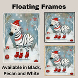 Whimsical Christmas Zebra Ice Skating Print – Festive Black and White Animal in Red Boots and Santa Hat, Cute Winter Holiday Wall Art or Nursery Decor on Ready to Hang 1.5" Thick Canvas Wrap, Floating Framed Canvas, Flat Rolled Canvas