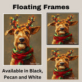 Airedale Christmas Glow - 'Yuletide Antlers' - Airedale Dog with Lighted Antlers and Festive Scarf on Rustic Canvas, Ready to Hang 1.5" Thick Canvas Wrap, Floating Framed Canvas, Flat Rolled Canvas