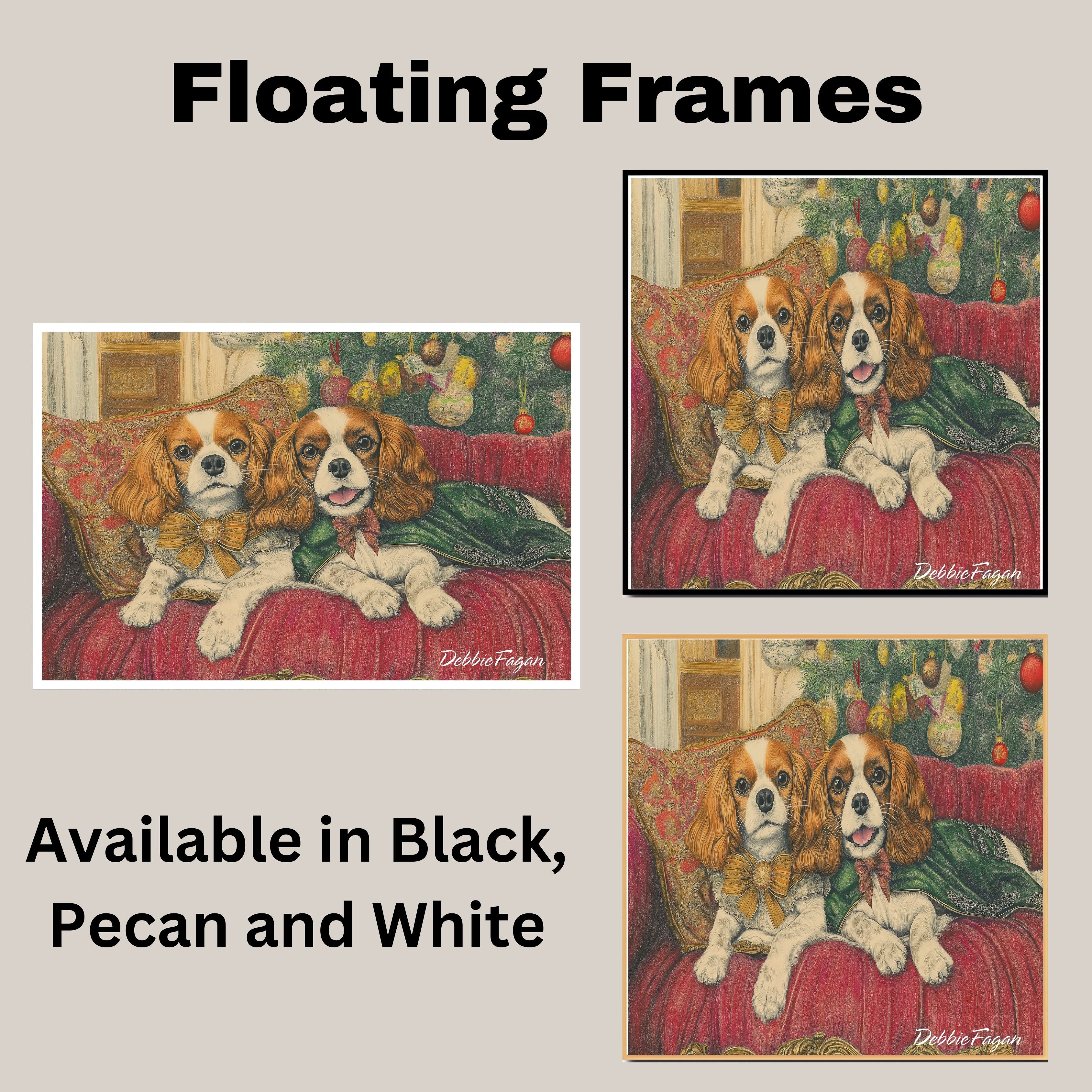 Dog Christmas Canvas - "Regal Retreat" - Elegant Cavalier King Charles Spaniel Lounging on a Vintage Red Ornate Sofa on Ready to Hang 1.5" Thick Canvas Wrap, Floating Framed Canvas, Flat Rolled Canvas