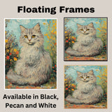 Van Gogh Style Fluffy Cat Canvas Art – Longhaired Feline in a Blooming Garden with Textured Brushwork on Ready to Hang 1.5" Thick Canvas Wrap, Floating Framed Canvas, Flat Rolled Canvas