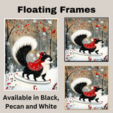 Whimsical Christmas Skunk in Red Cape – Ice Skating Woodland Animal Art Print, Adorable Winter Holiday Decor for Cozy Cabins, Nurseries & Christmas Lovers on Ready to Hang 1.5" Thick Canvas Wrap, Floating Framed Canvas, Flat Rolled Canvas